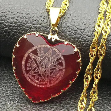 Tetragrammaton Hebrew Pentagram Heart Shaped Glass Necklace Witchcraft Jewelry-MoonChildWorld