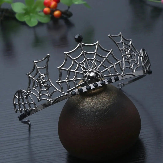 Dark Goddess Gothic Halloween Crown - Black Spider Web Witch Tiaras Hair Accessories Vampire Accessory