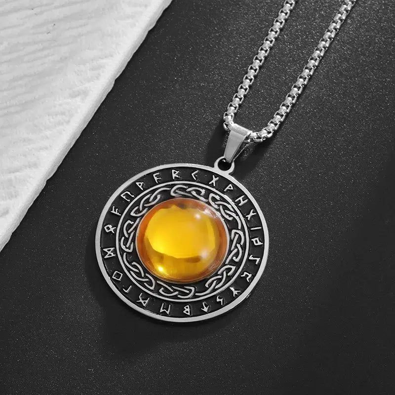 Yellow Gemstone Celtic Knot Nordic Rune Necklace Amulet Jewelry-MoonChildWorld