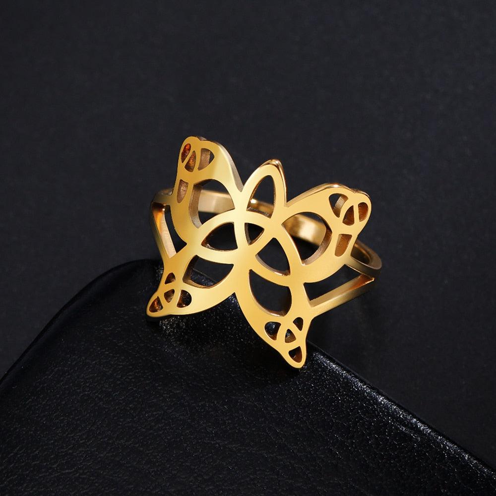 Butterfly Trinity Knot Ring Triple Spiral Irish Ring-MoonChildWorld