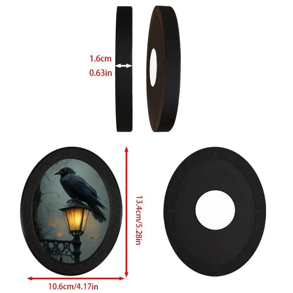 Retro Dark Crow Wall Art - Witchy Black Raven Gothic Wooden Oval Frame Halloween Wall Decoration-MoonChildWorld