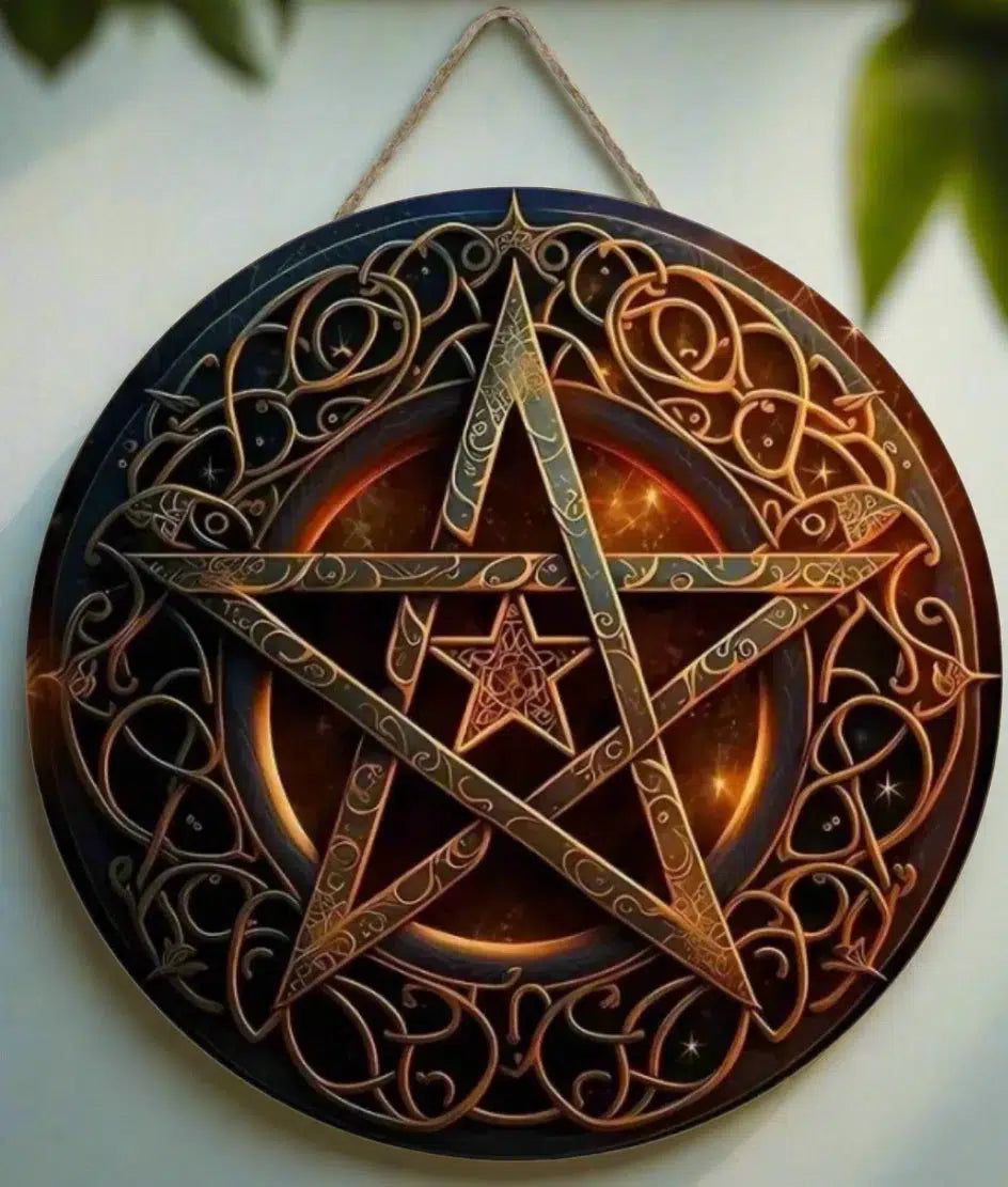 Pagan Pentacle Wooden Sign Witchcraft Pentagram Wood Sign Wicca Home Decor-MoonChildWorld