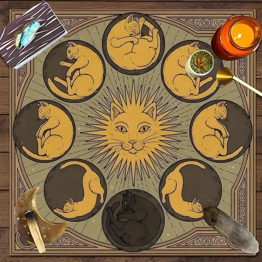 Occult Cat Wicca Altar Cloth Witchy Tarot Tablecloth for Reading Divination Witch Home Decor-MoonChildWorld