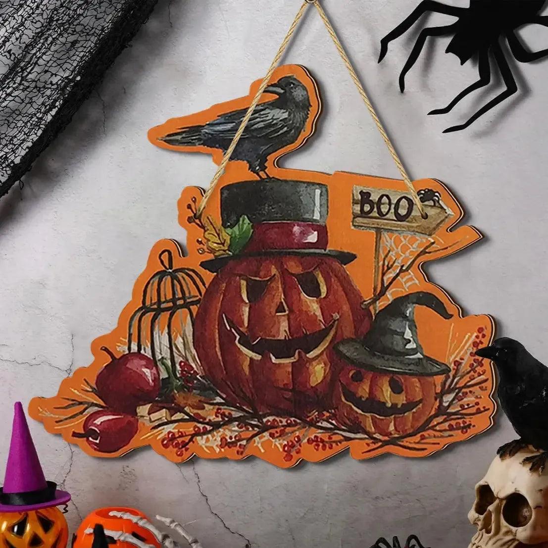 Witch Raven Hanging Decoration - Gothic Crow Halloween Welcome Sign - Witchy Wooden Sign Home Decor-MoonChildWorld