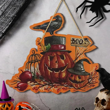 Witch Raven Hanging Decoration - Gothic Crow Halloween Welcome Sign - Witchy Wooden Sign Home Decor-MoonChildWorld