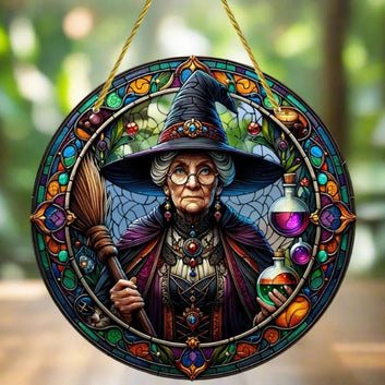 Enchanted Witch Suncatcher Halloween Acrylic Round Sign