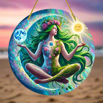 Gaia Goddess Suncatcher Wicca Pagan Acrylic Round Sign Mother Earth Suncatcher