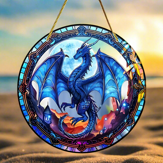 Blue Ice Dragon Suncatcher Dragon Hanging Sign