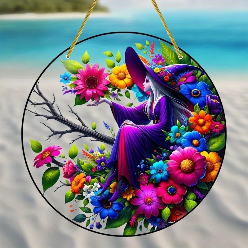 Enchanting Witch Suncatcher Mystic Acrylic Round Sign-MoonChildWorld