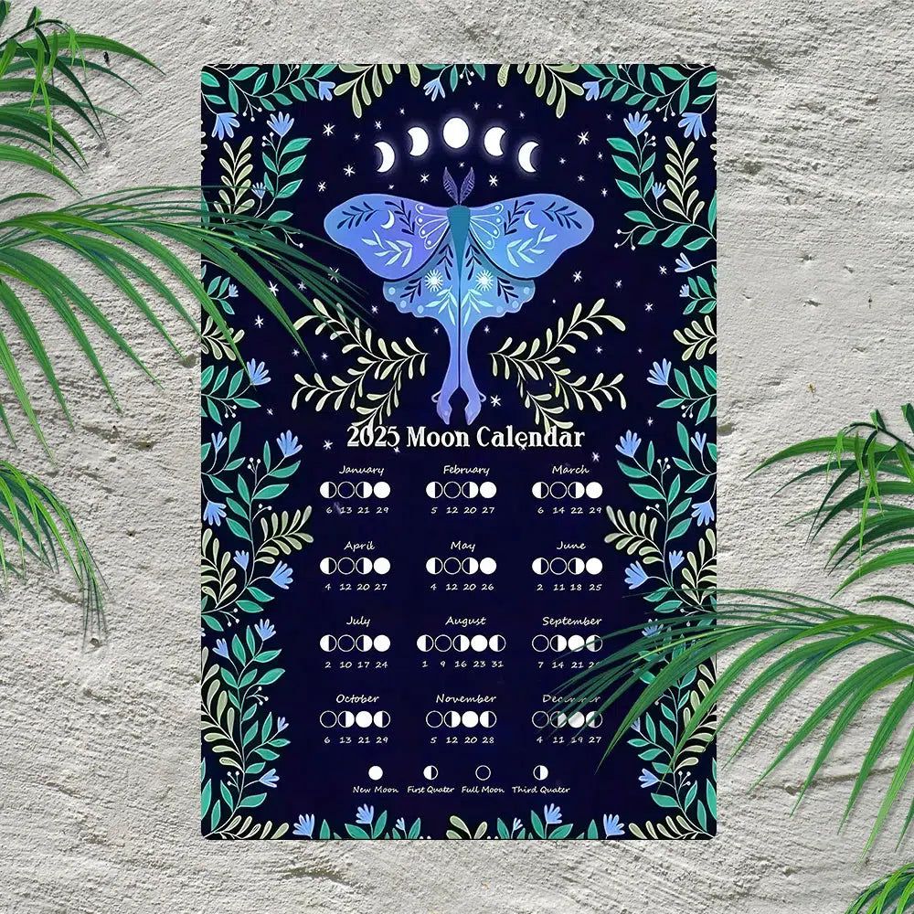 Wiccan Metal Wall Art 2025 Moon Phases Calendar 2025 Lunar Moon Calendar-MoonChildWorld