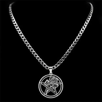 Goth Black Rose Pentacle Necklace Pagan Jewelry