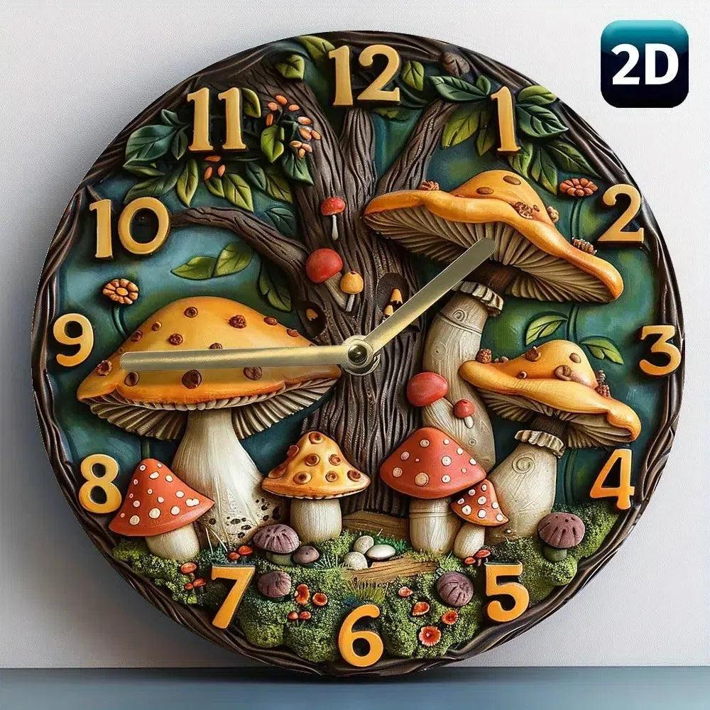 Enchanted Forest Wooden Wall Clock - Whimsical Mushroom & Floral Witchy Wall Clock-MoonChildWorld