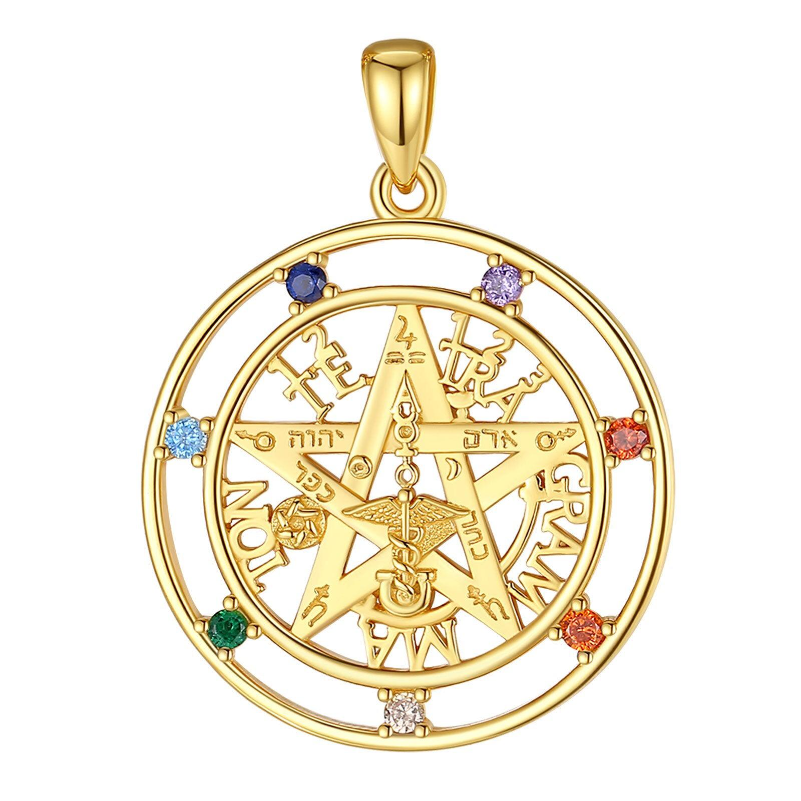 Amulet 7 Color Chakra Pentacle Necklace 18K Gold-MoonChildWorld