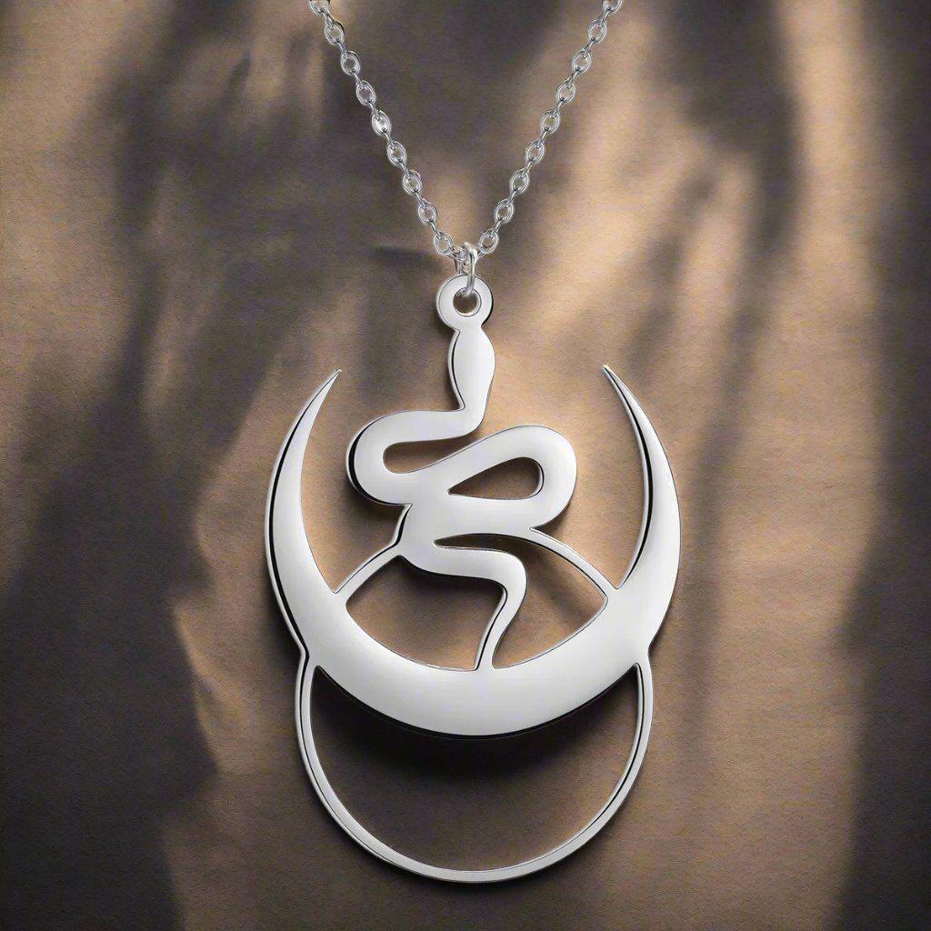 Crescent Moon and Snake Necklace Witchy Jewelry-MoonChildWorld