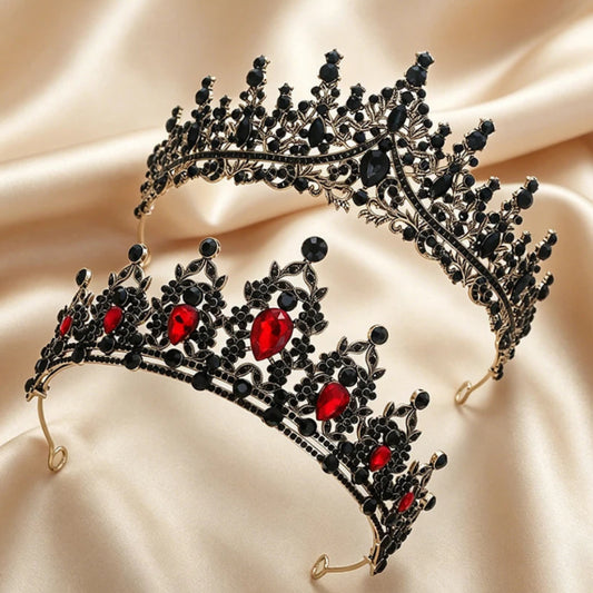 Gorgeous Mysterious Red & Black Rhinestone Crown - Witchy Hair Accessories for Halloween