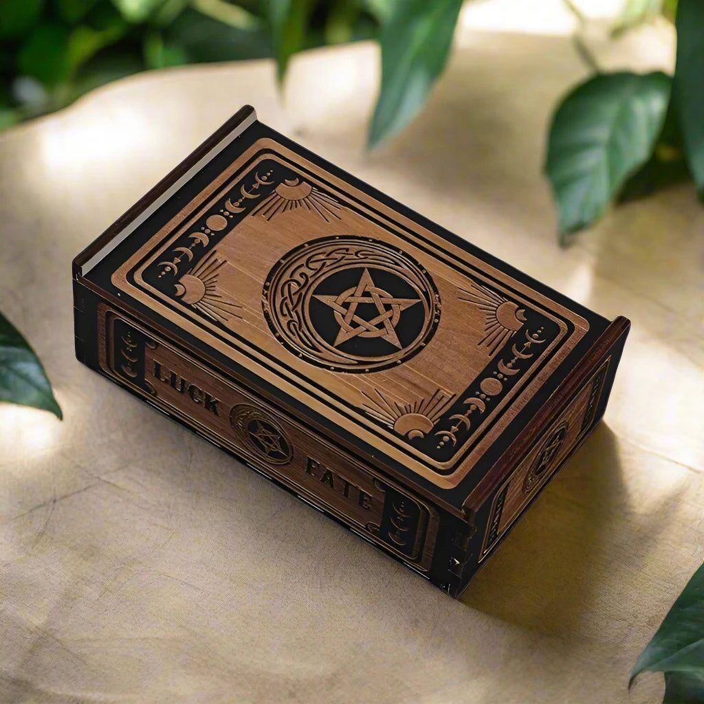 Witchcraft Wood Storage Box- Wicca Tarot Cards Storage Box- Crystal Jewelry Witchy Wood Box-MoonChildWorld