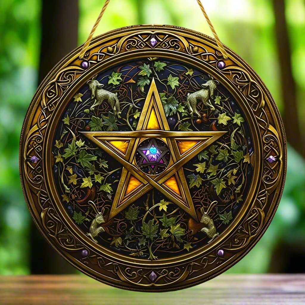 Wicca Pentacle Suncatcher Pagan Acrylic Sign Window Hanging-MoonChildWorld