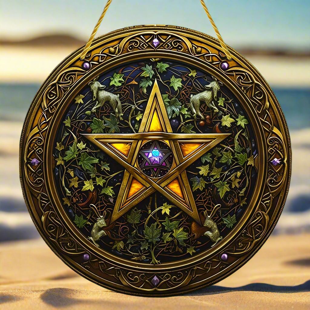 Wicca Pentacle Suncatcher Pagan Acrylic Sign Window Hanging-MoonChildWorld