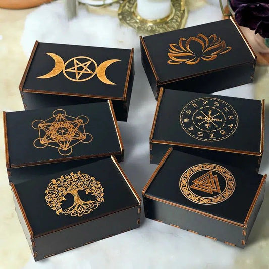 Tarot Cards Storage Box Crystals Jewelry Astrology Wooden Storage Box