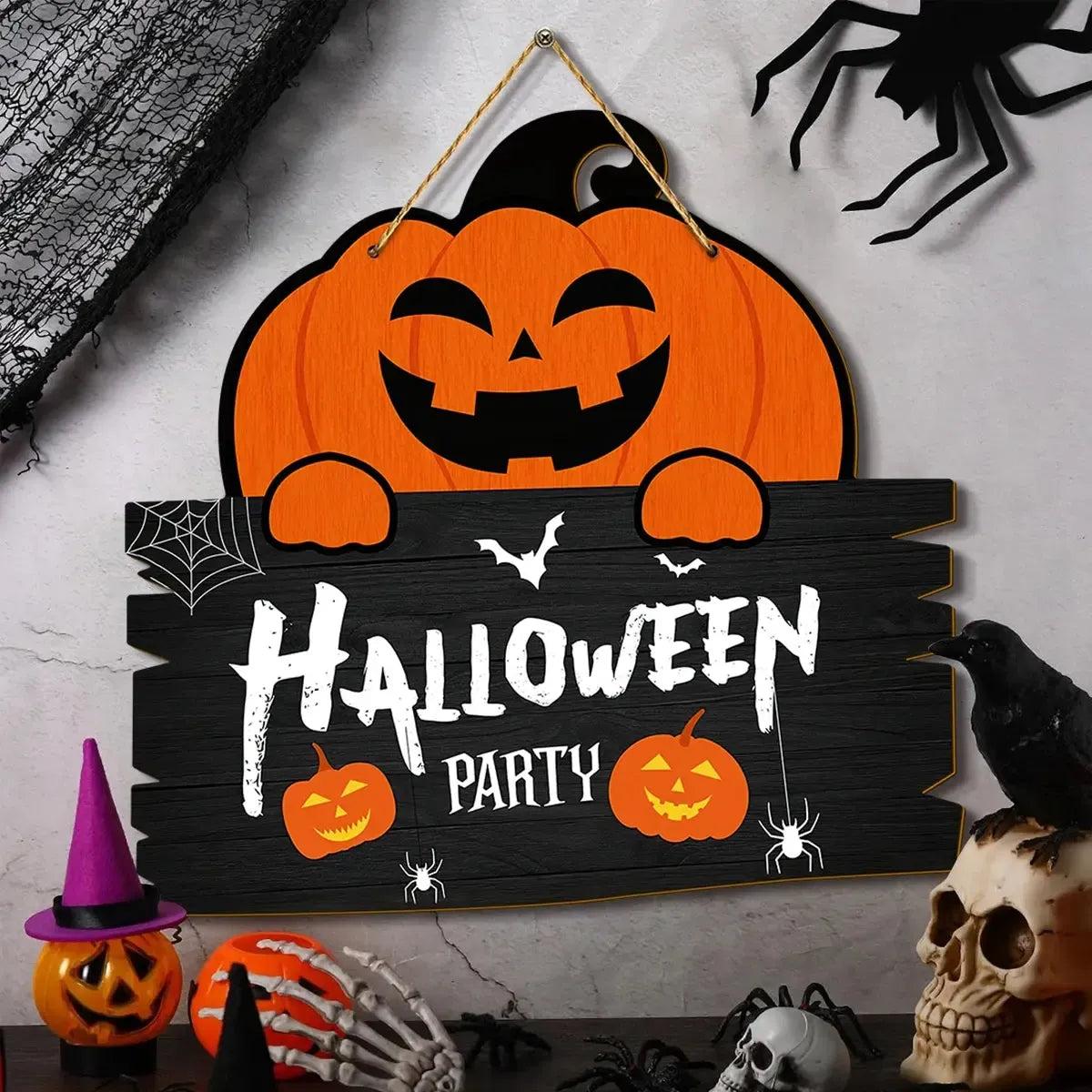 Pumpkin Spooky Hanging Decoration - Happy Halloween Welcome Sign - Witchy Wooden Sign for Gothic Home Decor-MoonChildWorld