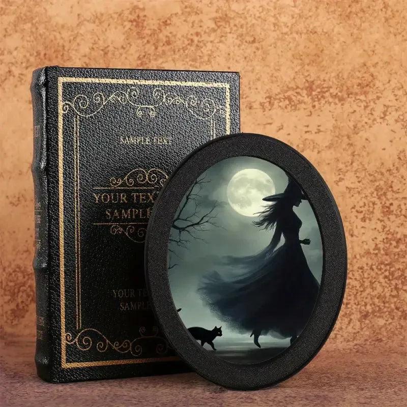 Moonlit Witch Wooden Oval Frame - Gothic Oval Wall Art - Dark Halloween Wall Decoration-MoonChildWorld