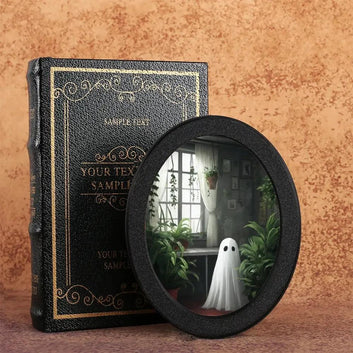 Retro Little Ghost Witch Wooden Oval Frame - Gothic Oval Wall Art - Spooky Halloween Wall Decoration