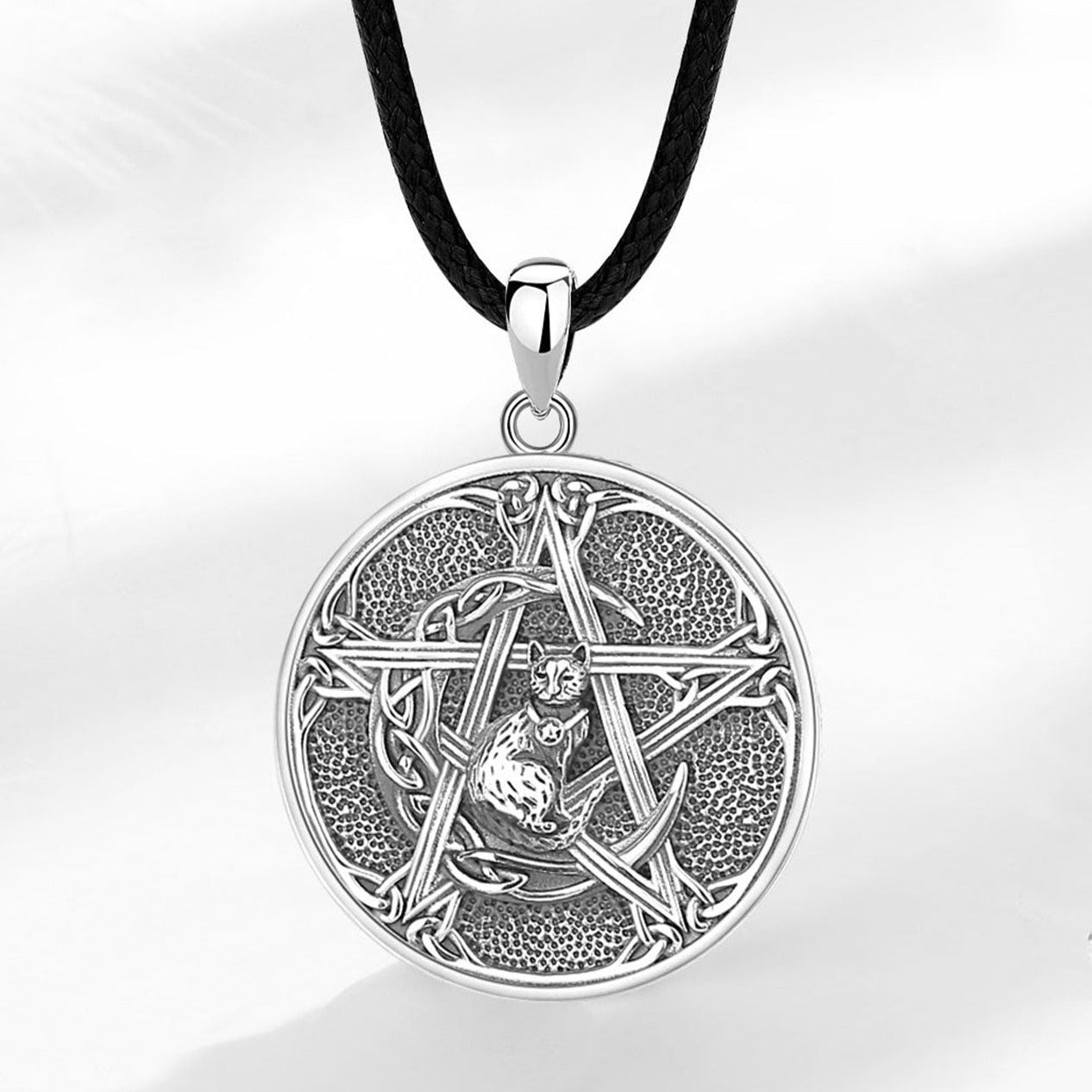 Witch Pentagram Moon Cat Necklace Witchcraft Jewelry-MoonChildWorld