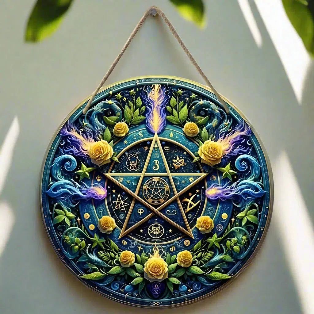 Pagan Pentacle Wooden Sign Witchcraft Pentagram Wood Sign Wicca Home Decor-MoonChildWorld