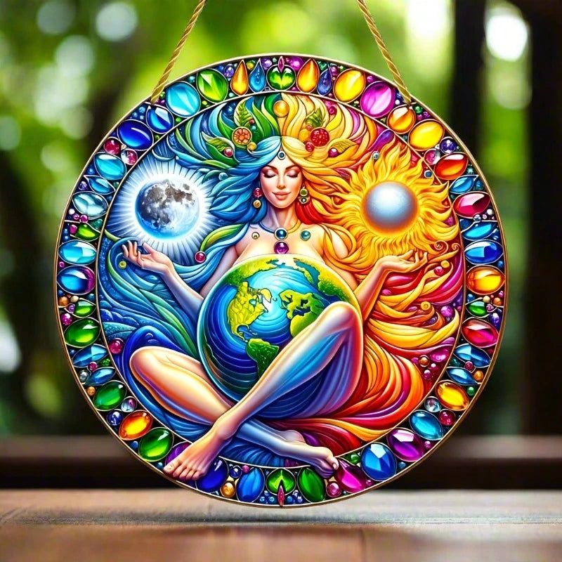 Gaia Goddess Suncatcher Wicca Pagan Acrylic Round Sign Mother Earth Suncatcher-MoonChildWorld