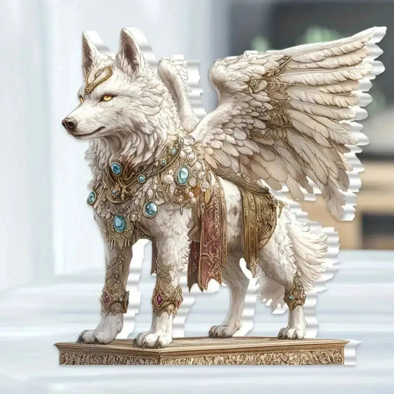 Bohemian Wolf Statue 2D Flat Acrylic Table Ornament Wolf Desktop Decor-MoonChildWorld