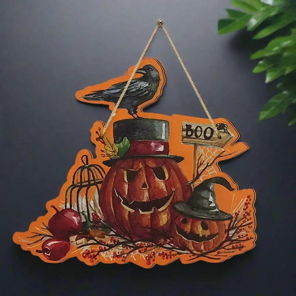 Witch Raven Hanging Decoration - Gothic Crow Halloween Welcome Sign - Witchy Wooden Sign Home Decor-MoonChildWorld