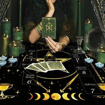 Witchcraft Pentagram Moon Phase Tarot Tablecloth Pagan Pentacle Altar Cloth Wicca Divination Cloth