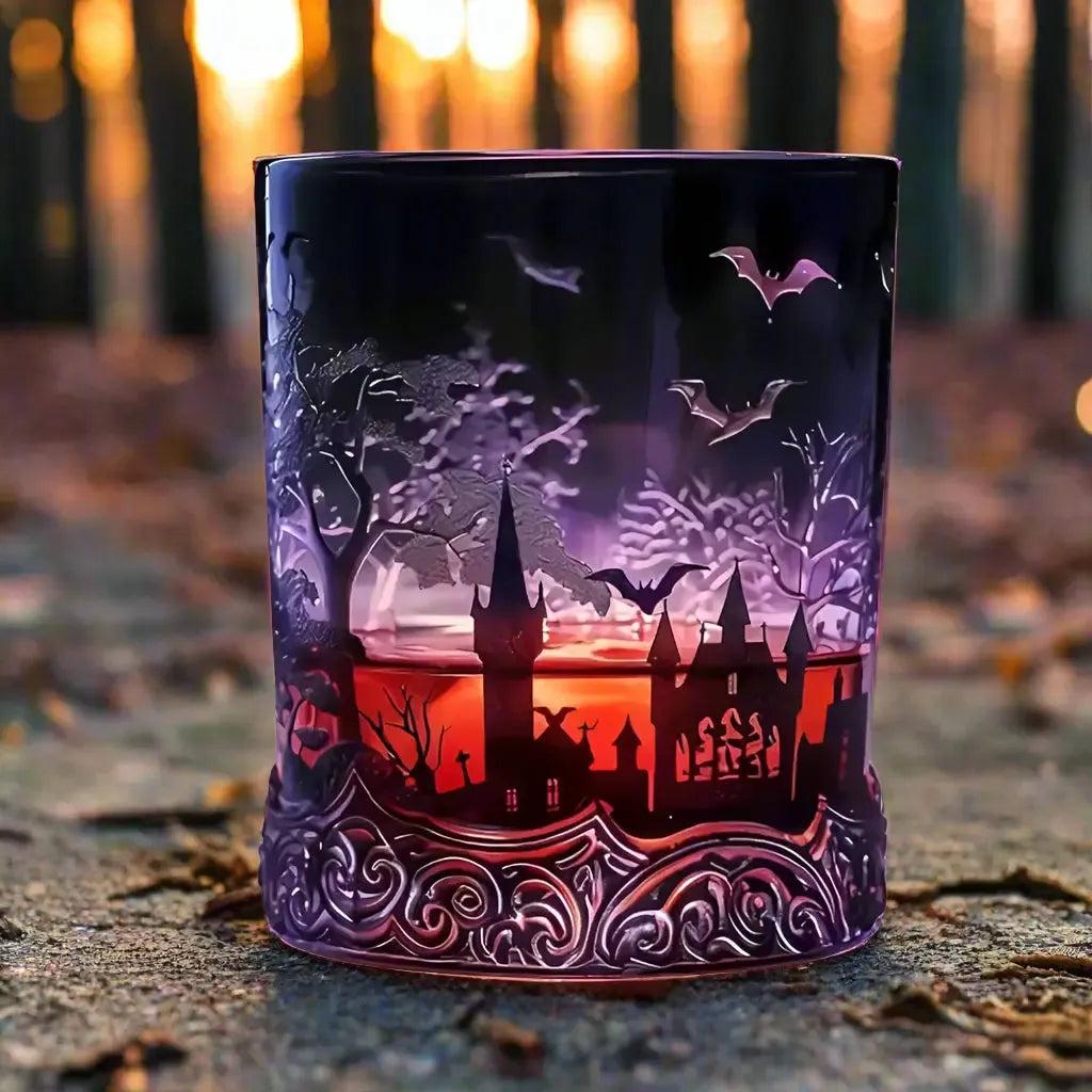 Gothic Vampires Whiskey Decanter Glass Liquor Bottle with Bat Castle Design Halloween Bar Decor for Witch-MoonChildWorld