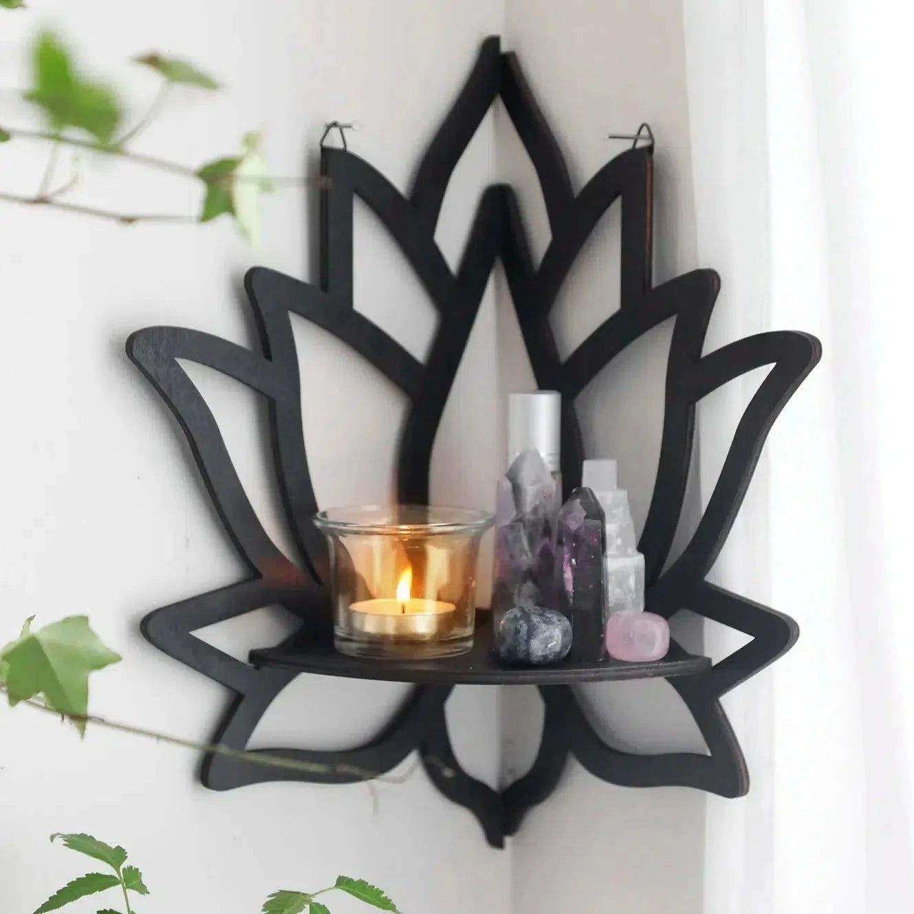 Crystal Wall Shelf Wooden Butterfly Lotus Moth Crystal Hanging Shelf-MoonChildWorld