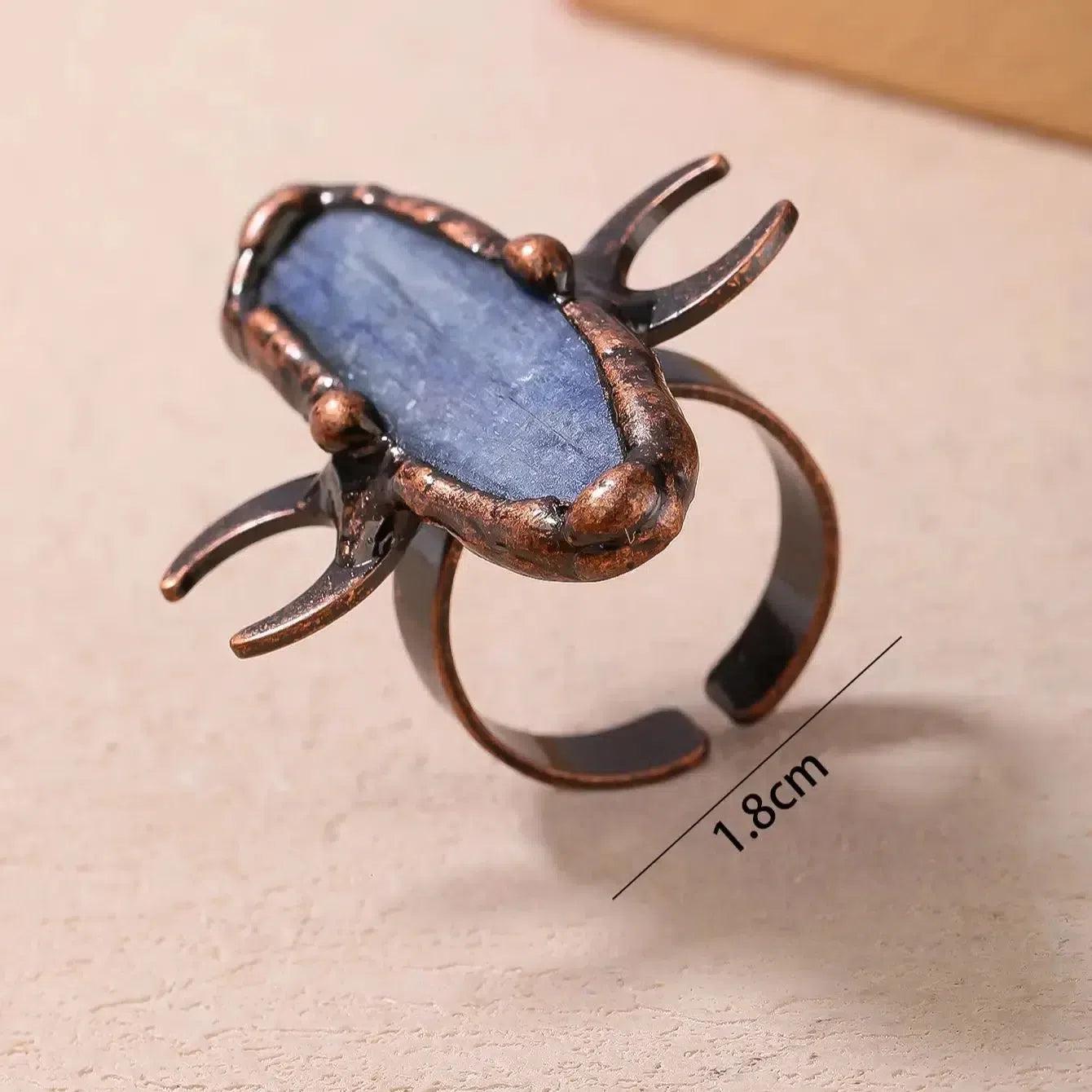 Healing Blue Kyanite Natural Stone Ring Wiccan Triple Moon Ring Pagan Jewelry-MoonChildWorld