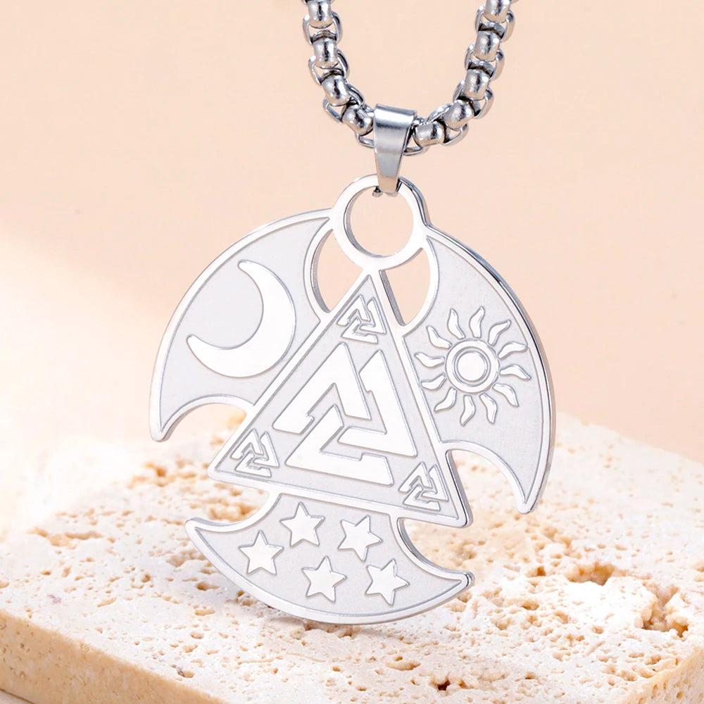 Nordic Viking Valknut Necklace Odin Symbol Stars Moon Sun Necklace Norse Jewelry-MoonChildWorld