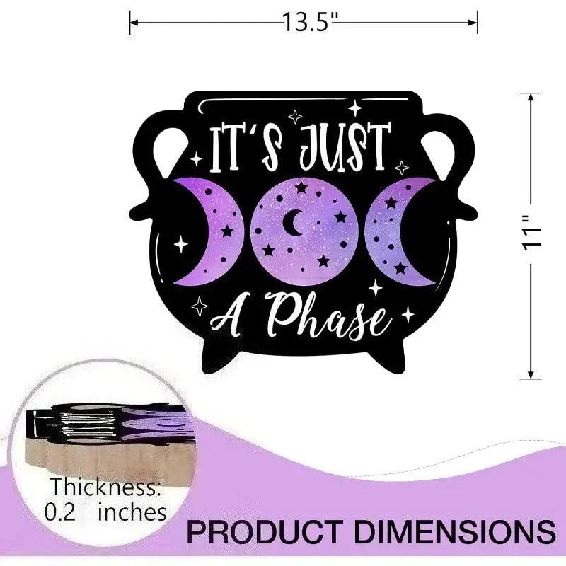 Gothic Witch Door Hanger - Purple Halloween Cauldron Moon Phases Wooden Sign Home Decor-MoonChildWorld