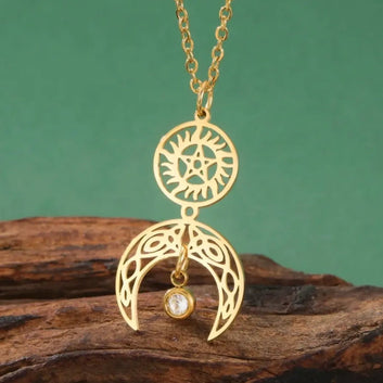 Pentagram and Moon Celtic Knot Witch Necklace Wiccan Jewelry