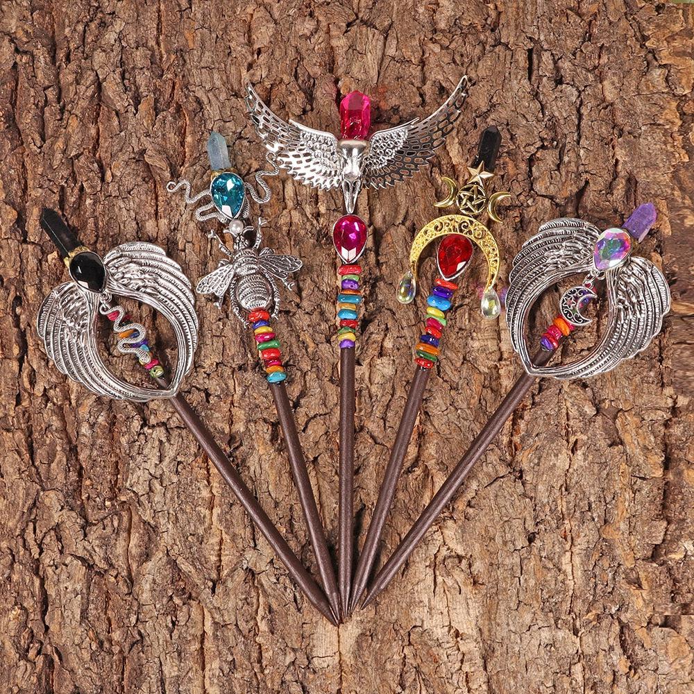 Wicca Crystal Magic Wand Witch Hairpin-MoonChildWorld