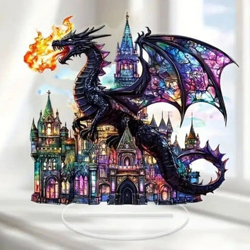 Book and Dragon 2D Flat Acrylic Figurine Dragon Table Ornament Dragon Desk Decor