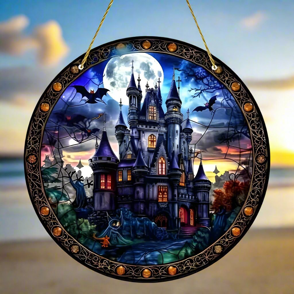 Gothic Castle Suncatcher Haunted House Window Hanging For Halloween Decorations-MoonChildWorld