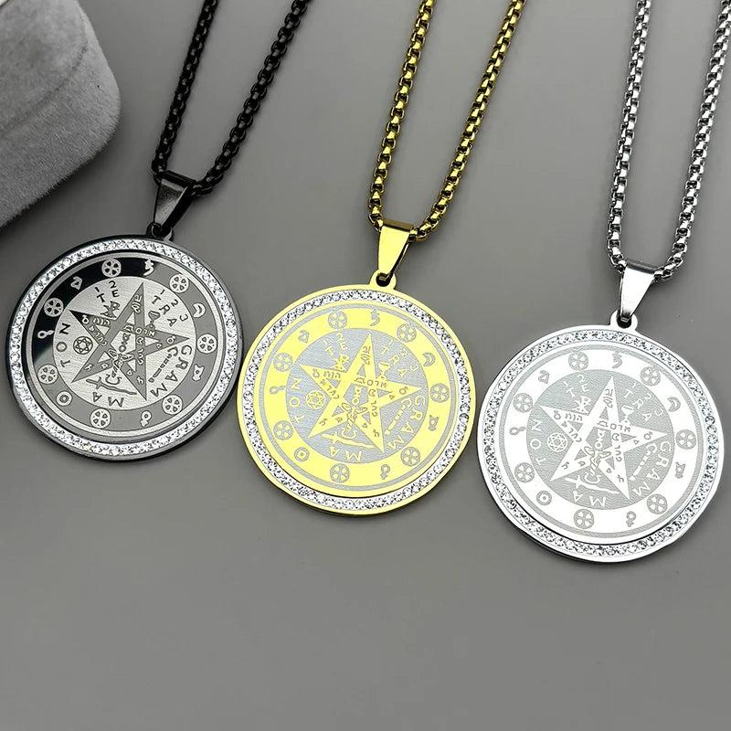 Rhinestone Tetragrammaton Pentagram Necklace Witchcraft Jewelry-MoonChildWorld
