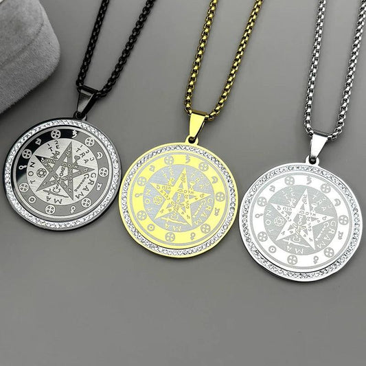 Rhinestone Tetragrammaton Pentagram Necklace Witchcraft Jewelry
