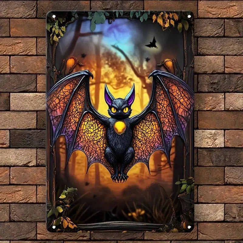 Gothic Bat Decorative Sign & Plaque Halloween Bat Metal Tin Sign-MoonChildWorld