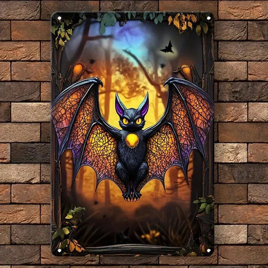 Gothic Bat Decorative Sign & Plaque Halloween Bat Metal Tin Sign