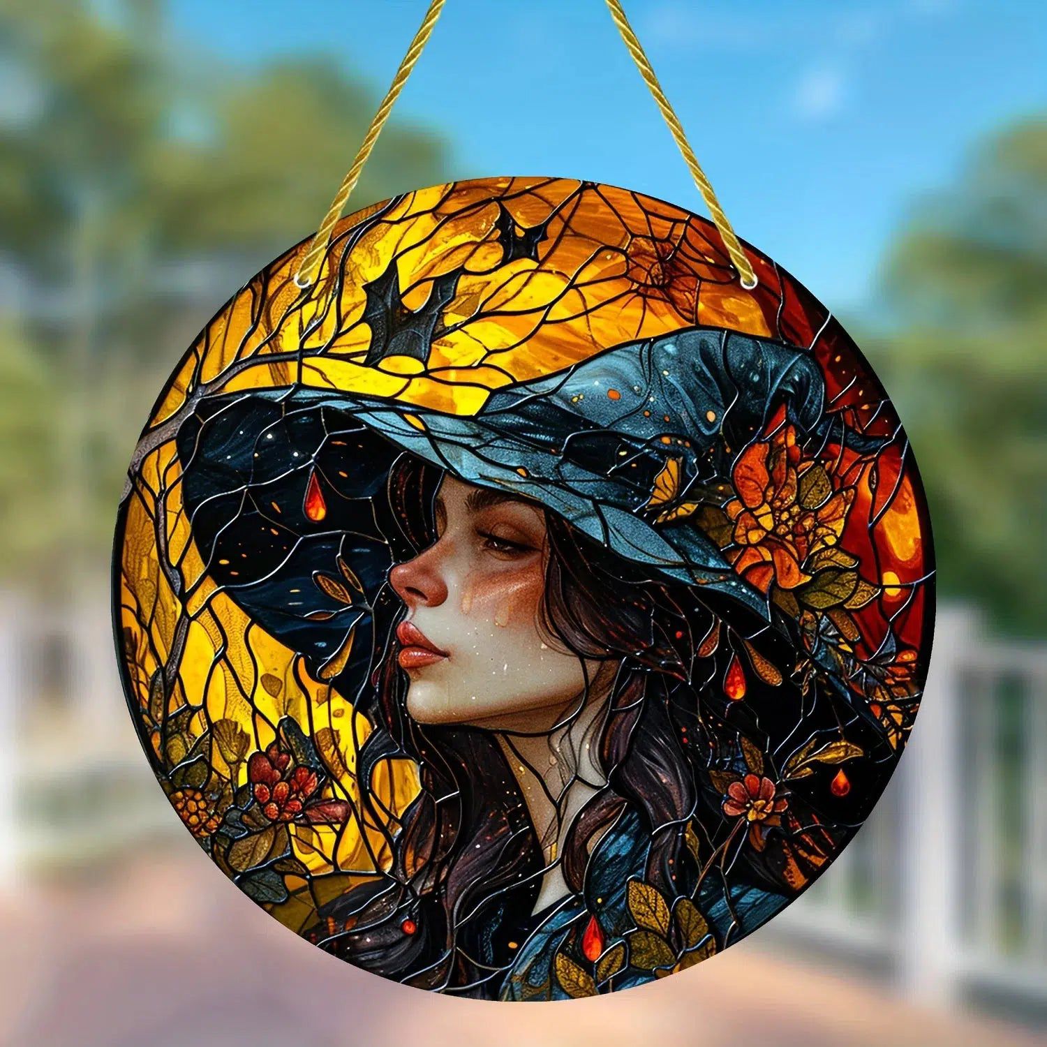 Halloween Witch Suncatcher Gothic Acrylic Round Sign-MoonChildWorld
