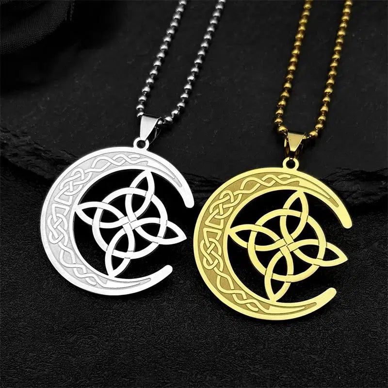 Crescent Moon Witch Knot Necklace Celtic Knot Jewelry-MoonChildWorld