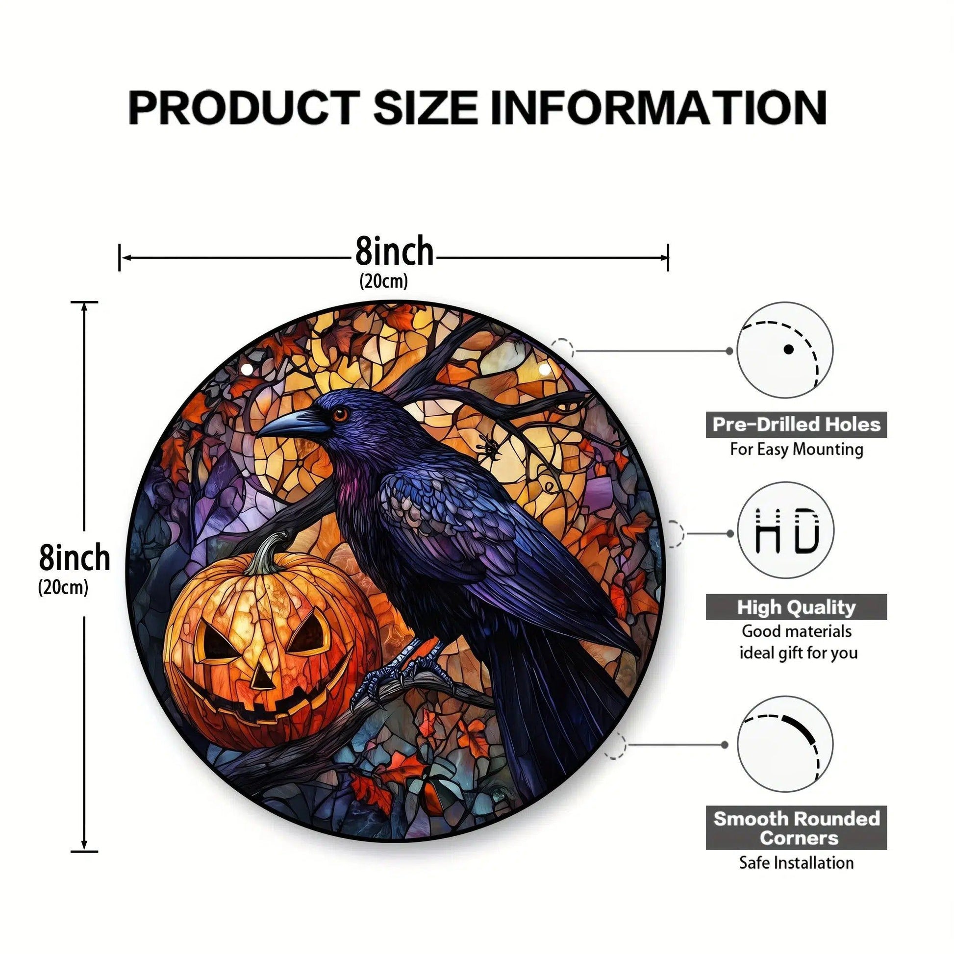 Gothic Crow Window Art Pumpkin Raven Suncatcher Halloween Hanging Ornament-MoonChildWorld