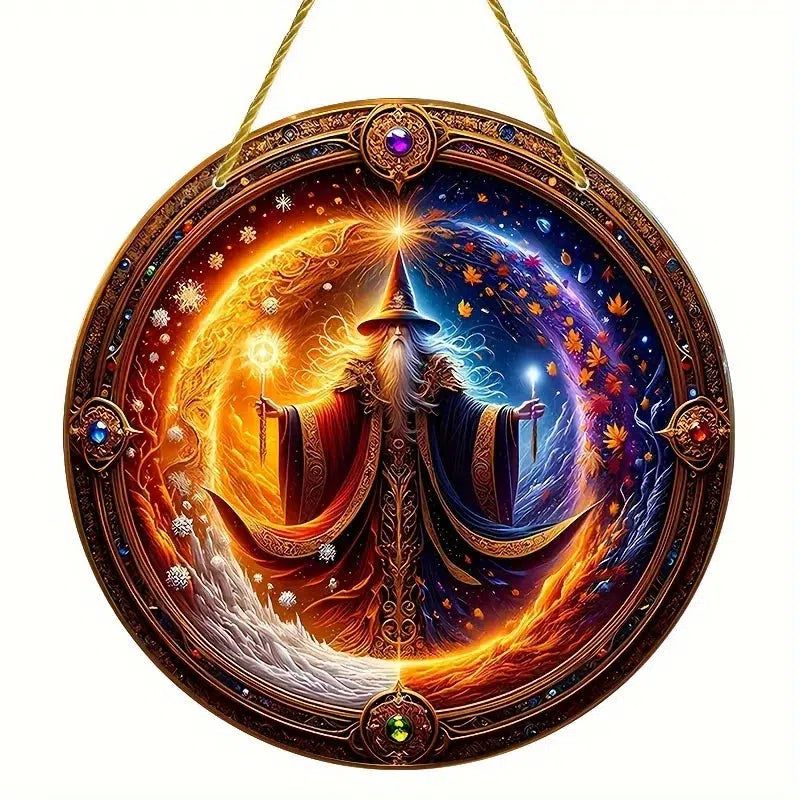 Seasonal Fusion Wizard Suncatcher Witchcraft Window Hanging-MoonChildWorld