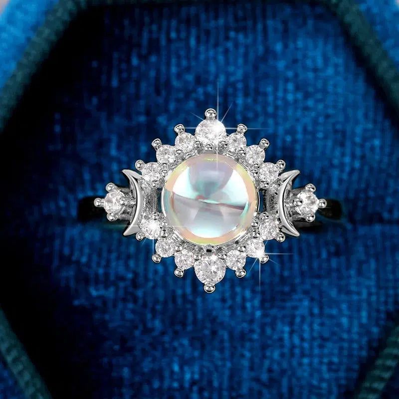 Opal Triple Moon Ring Wicca Jewelry-MoonChildWorld